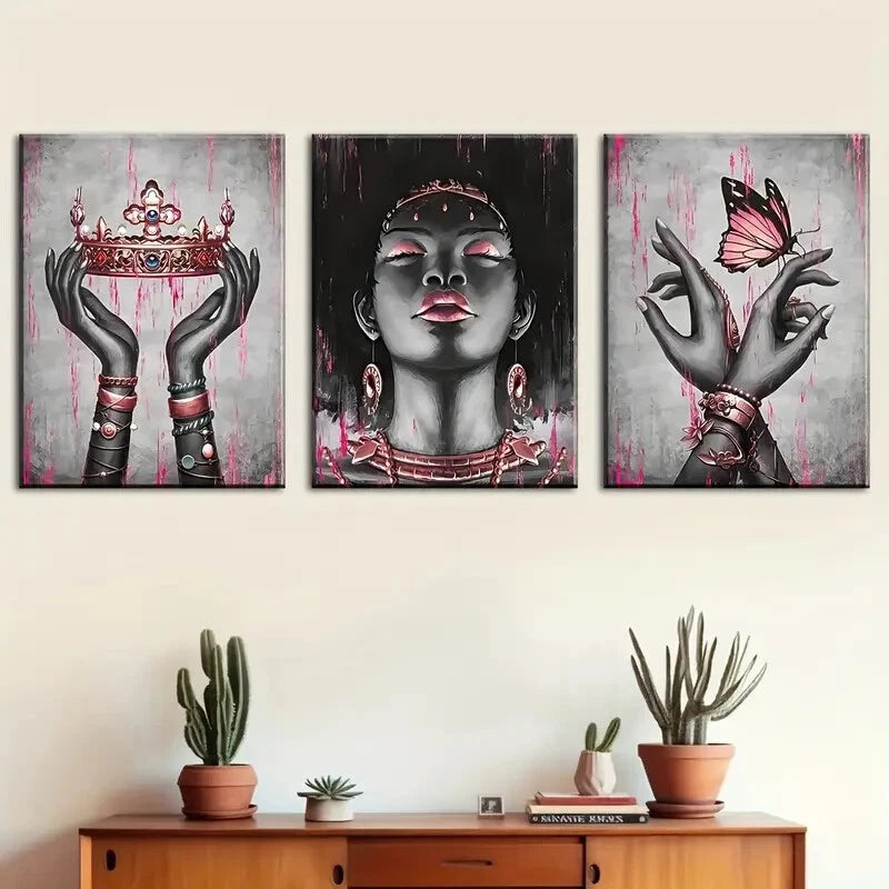 3pcs Pink Rose Golden Black Girl Décor Perfect Wall Art Set Canvas Framed 40x60cm - High Quality Print 100% Australian Made Wall Canvas Ready to Hang
