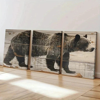 3pcs Bear Farmhouse Style Vintage Wall Art Set Canvas Framed 40x60cm - High Quality Print 100% Australian Made Wall Canvas Ready to Hang