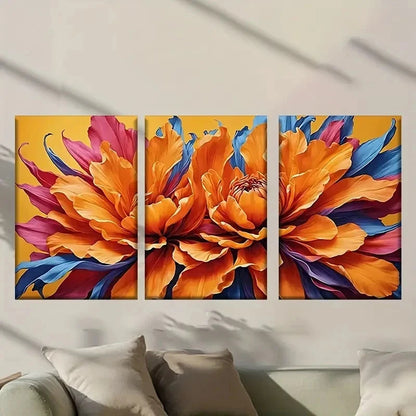 3pcs Flower on a Yellow Background Wall Art Set Canvas Framed 60x90cm - High Quality Print 100% Australian Made Wall Canvas Ready to Hang