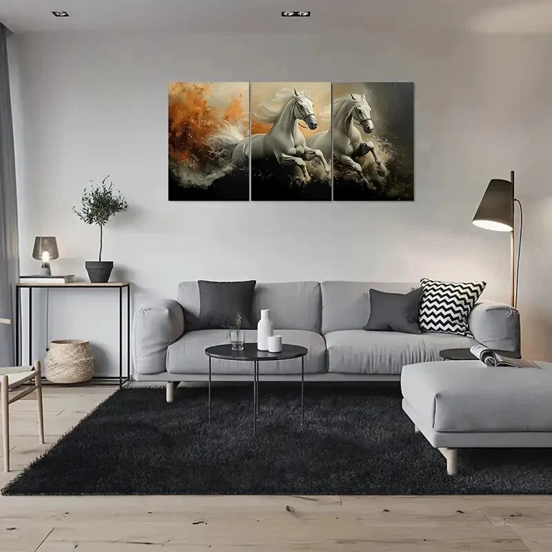 3pcs Modern Dynamic Horse Animal Themed Metal Print Ready to Hang Art