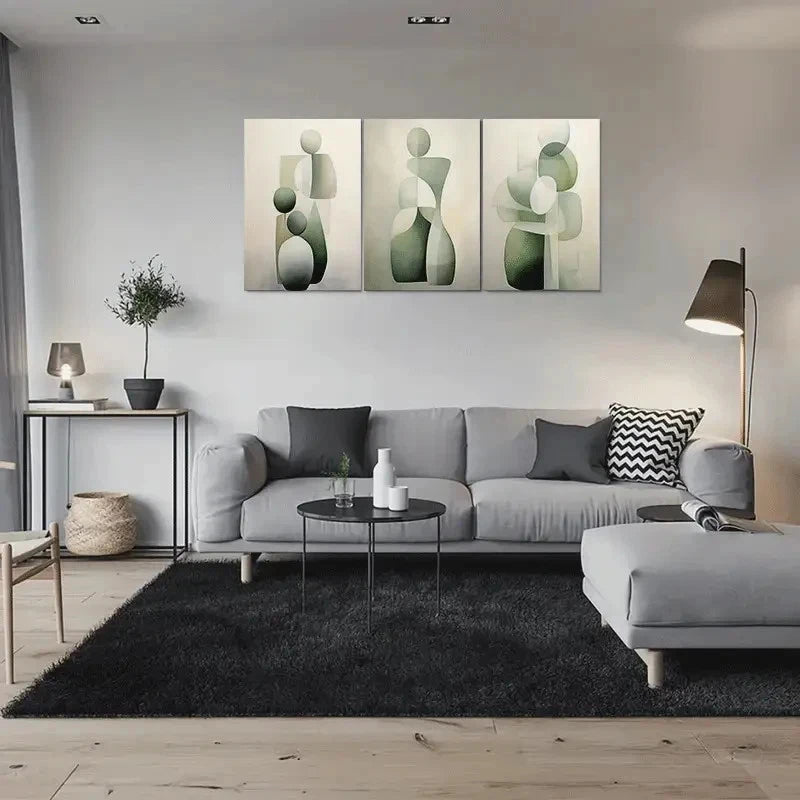 3pcs Modern Abstract Geometric Green & Gray Metal Print Ready to Hang Art