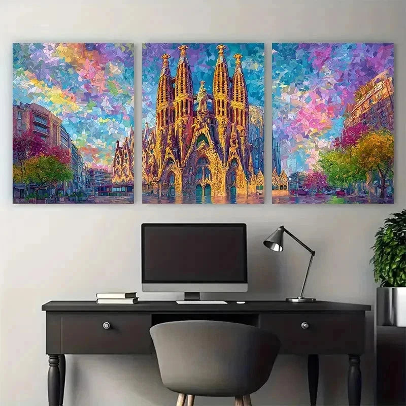 3pcs Barcelona Spain Painted Rolled Perfect Wall Art Canvas Framed 60x90cm