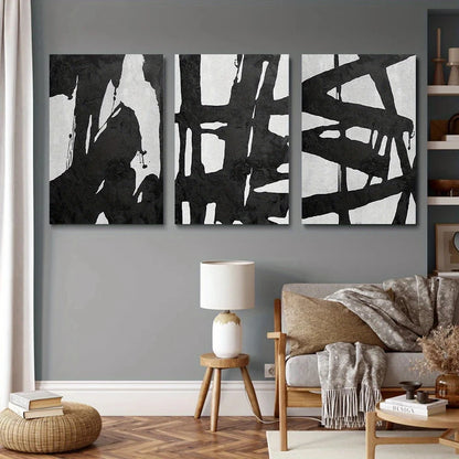 3pcs Modern Abstract Black & Grey Metal Print Ready to Hang Art