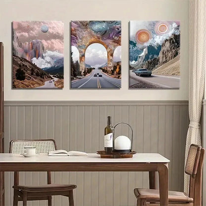 3pcs Panel Surreal Cosmic Road Trip Perfect Wall Art Set Canvas Framed 40x60cm - High Quality Print 100% Australian Made Wall Canvas Ready to Hang