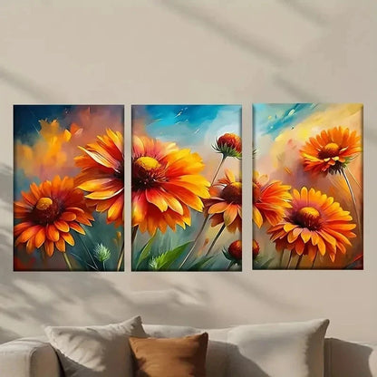 3pcs Painting of Orange Flowers Wall Art Set Canvas Framed 40x60cm - High Quality Print 100% Australian Made Wall Canvas Ready to Hang