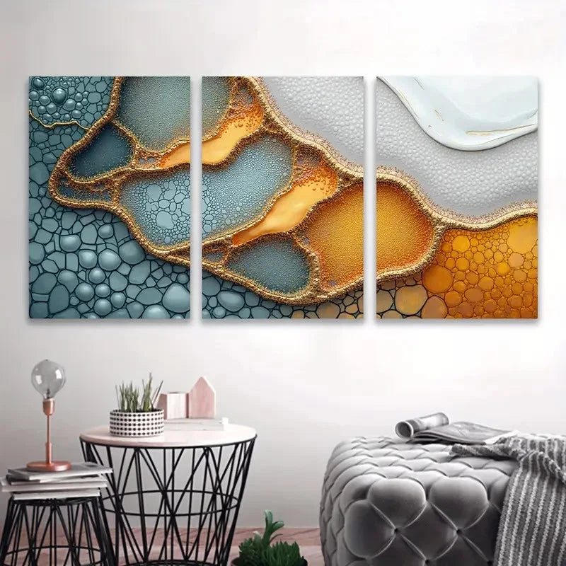 3pcs Abstract Geometric Blue Orange And White Wall Art Set Canvas Framed 60x90cm - High Quality Print 100% Australian Made Wall Canvas Ready to Hang