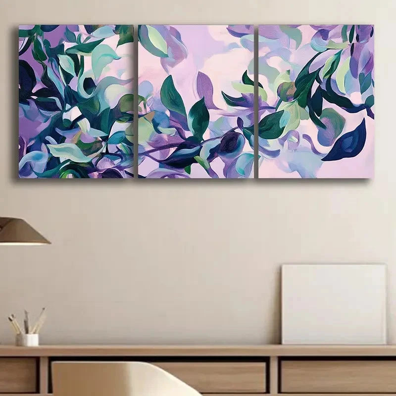 3pcs Abstract Leaf Cloth Painting Prints Metal Print Ready to Hang Art