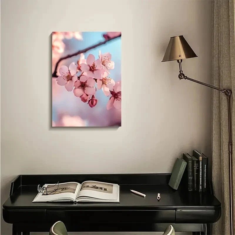 Cherry Blossom Vibrant Pink Floral Painting 40x60cm Metal Print Ready to Hang