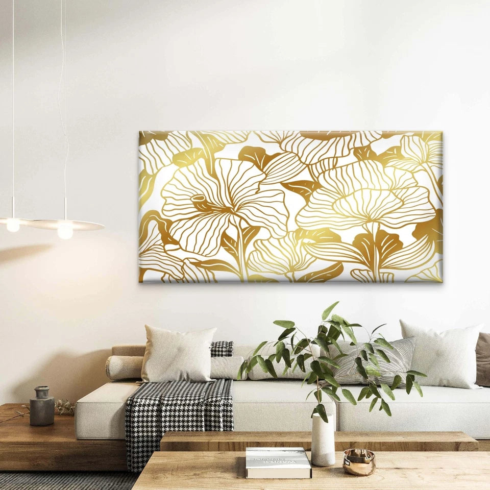 Elegant Golden Floral Pattern Wall Art Canvas Office Home Room Framed 120x60cm