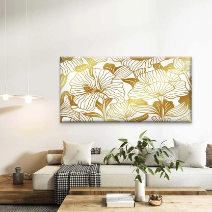 Elegant Golden Floral Pattern Wall Art Canvas Office Home Room Framed 120x60cm