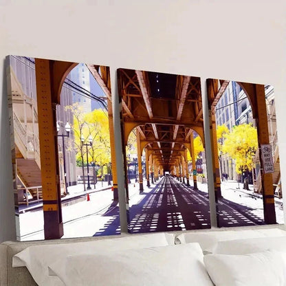 3pcs Chicago Logan Square Route Track Wall Art Set Canvas Framed 50x70cm - High Quality Print 100% Australian Made Wall Canvas Ready to Hang