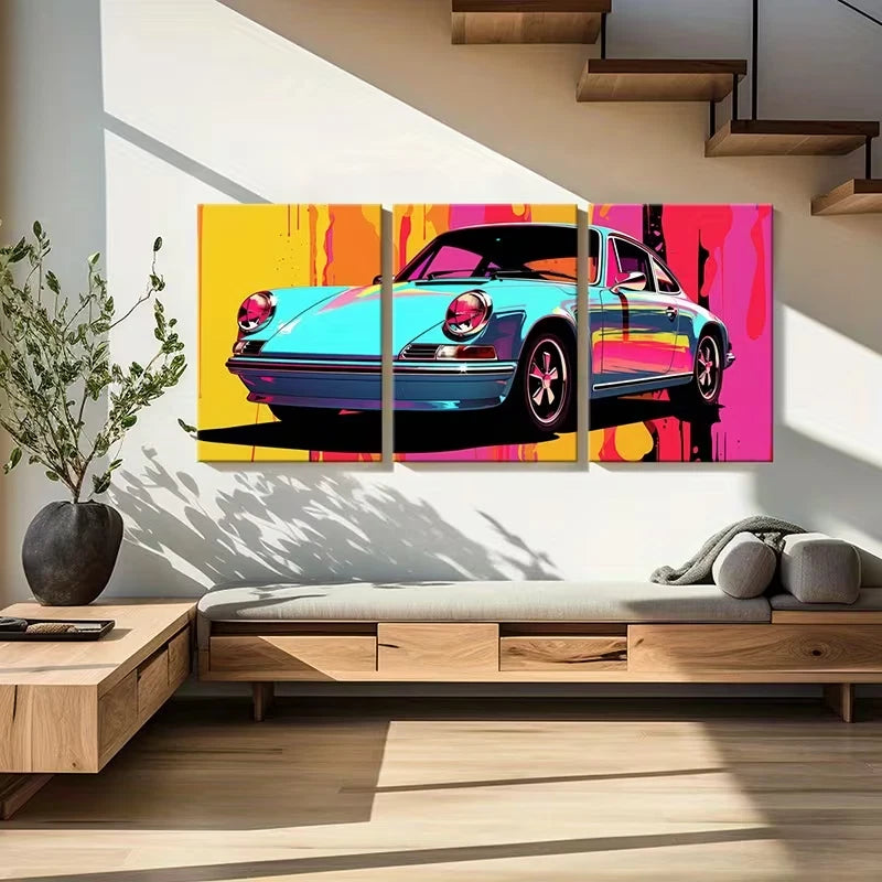3pcs Classic Porsche 911 Abstract Vintage Wall Art Set Canvas Framed 60x90cm - High Quality Print 100% Australian Made Wall Canvas Ready to Hang