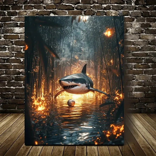 Glowing Embers & Bamboo Grove Scene Painting 40x60cm Metal Print Ready to Hang