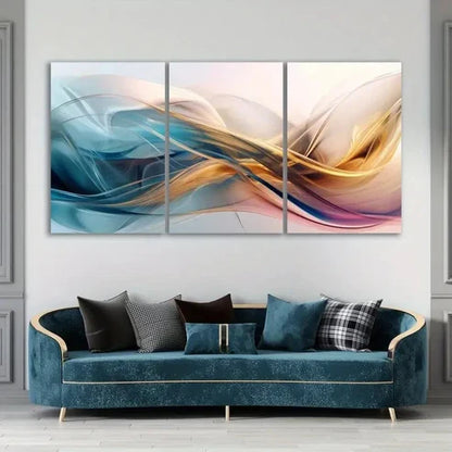 3pcs Abstract Wavy Multi-Panel Golden White Wall Art Set Canvas Unframed - High Quality Print 100% Australian Made Wall Canvas