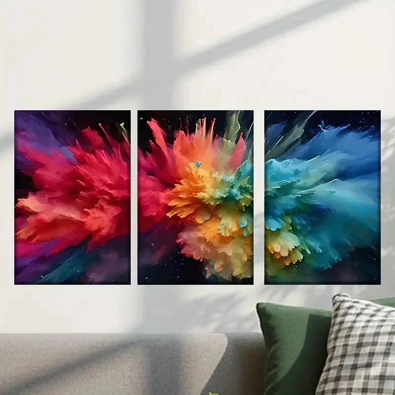 3pcs Colorful Explosion of Paint Decoration Wall Art Set Canvas Framed 40x60cm - High Quality Print 100% Australian Made Wall Canvas Ready to Hang