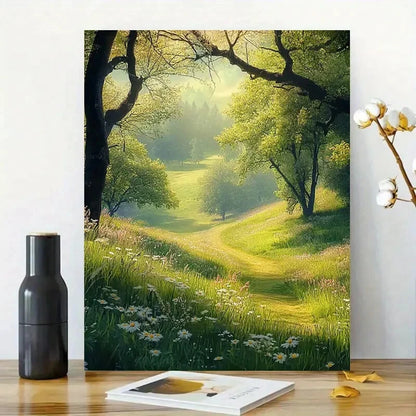 Spring Meadow Landscape Nature Scene with Trees 40x60cm Metal Print Ready to Hang