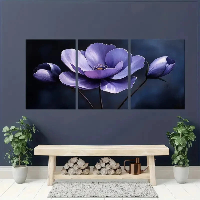 3pcs Elegant Purple Cyclamen Flower Metal Print Ready to Hang Art