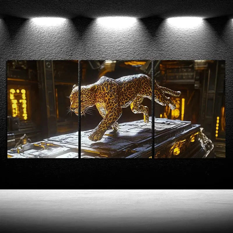 3pcs Leopard on the Roof Triptych Metal Print Ready to Hang Art