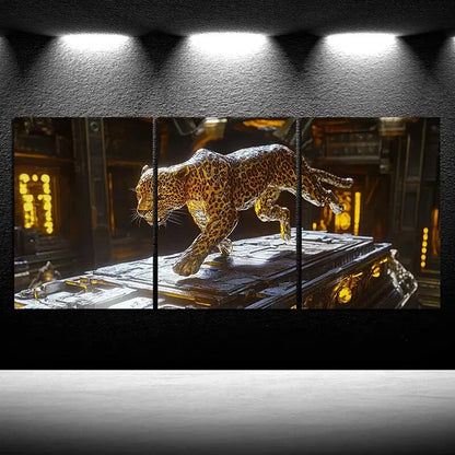 3pcs Leopard on the Roof Triptych Metal Print Ready to Hang Art