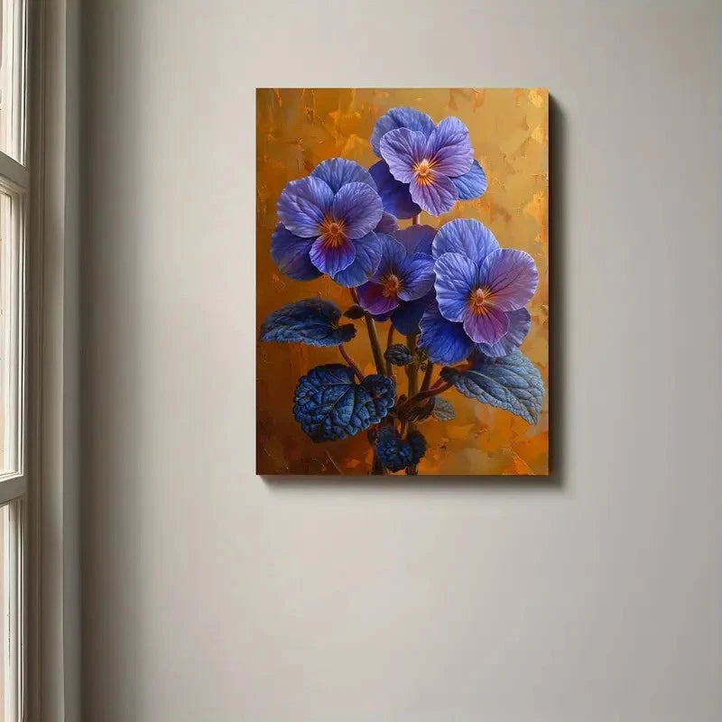 Beautiful Vibrant Blue & Purple Floral Painting 40x60cm Metal Print Ready to Hang
