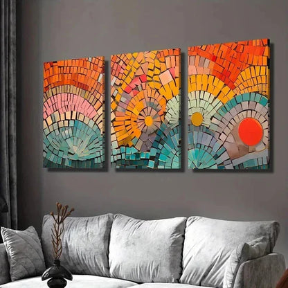 3pcs Colorful Geometric Mosaic Puzzle Wall Art Set Canvas Unframed - High Quality Print 100% Australian Made Wall Canvas