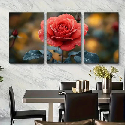 3pcs Elegant Red Rose Floral Décor Perfect Wall Art Set Canvas Framed 40x60cm - High Quality Print 100% Australian Made Wall Canvas Ready to Hang