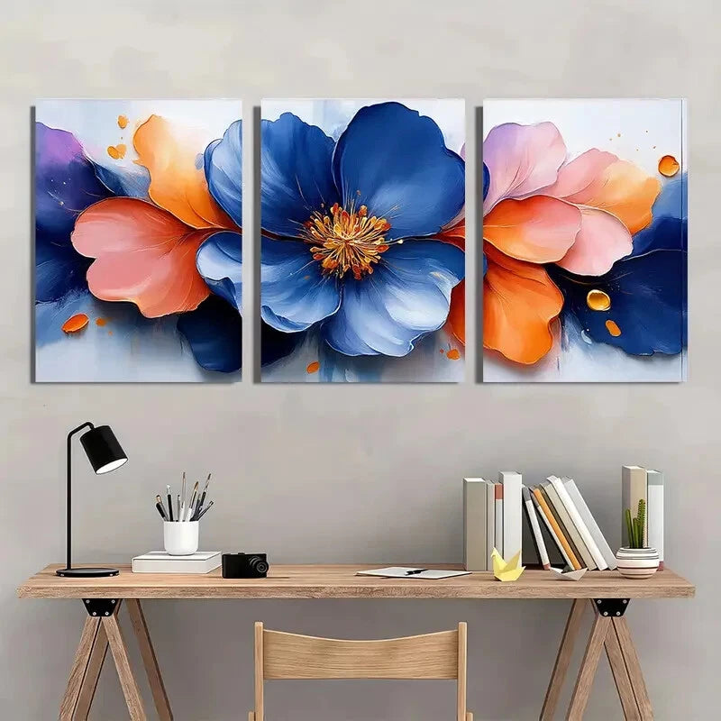 3pcs Vibrant Abstract Floral Modern Metal Print Ready to Hang Art