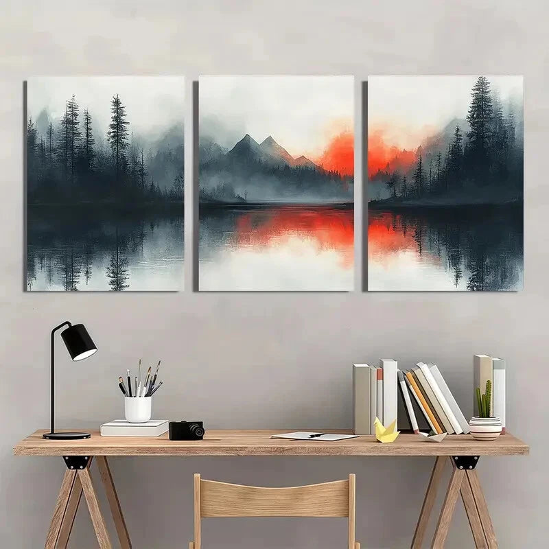 3pcs Mountain & Forest Scenery Décor Perfect Wall Art Set Canvas Framed 40x60cm - High Quality Print 100% Australian Made Wall Canvas Ready to Hang