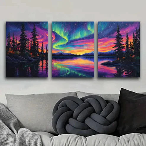 3pcs Aurora Forest Colorful Evening Dark Perfect Wall Art Set Canvas Unframed - High Quality Print 100% Australian Made Wall Canvas
