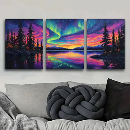 3pcs Aurora Forest Colorful Evening Dark Perfect Wall Art Set Canvas Unframed - High Quality Print 100% Australian Made Wall Canvas