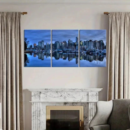 3pcs City Night View Skyline Painting Wall Art Set Canvas Framed 40x60cm - High Quality Print 100% Australian Made Wall Canvas Ready to Hang