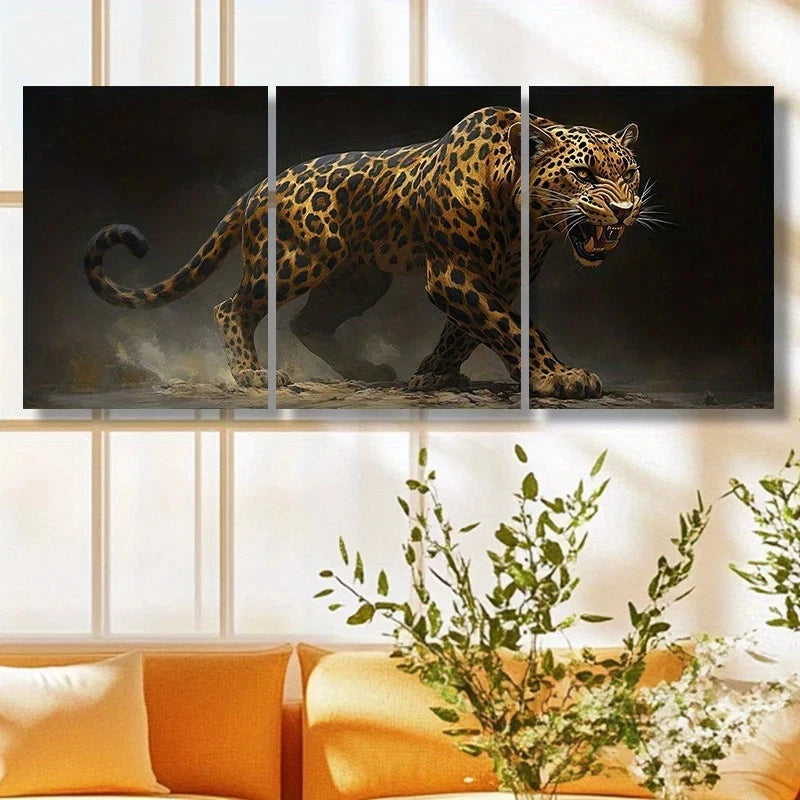 3pcs Leopard Roaring Animal Themed Metal Print Ready to Hang Art