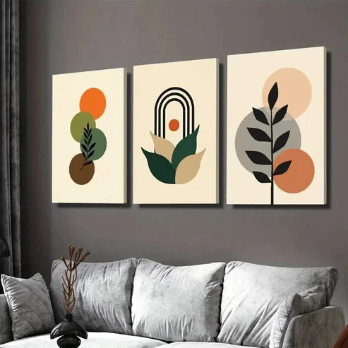3pcs Boho Style Colorful Geometric & Botanical Wall Art Set Canvas Unframed - High Quality Print 100% Australian Made Wall Canvas