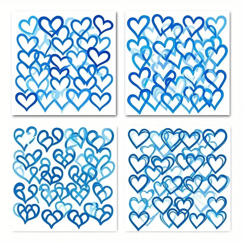 4pcsBlue Heart PatternsWall Art Canvas Framed