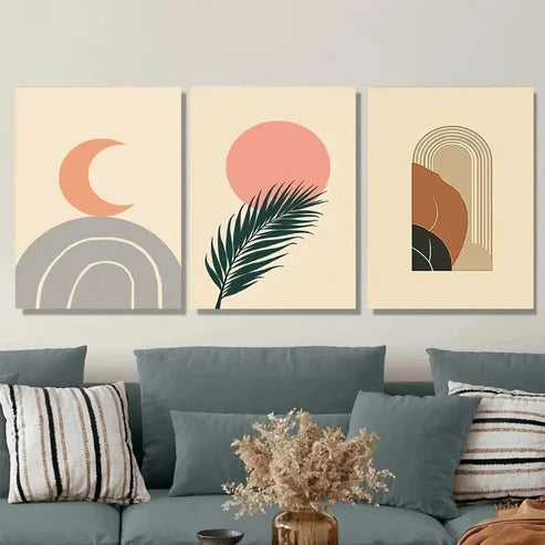 3pcs Abstract Modern Boho Green Wall Art Set Canvas Unframed - High Quality Print 100% Australian Made Wall Canvas