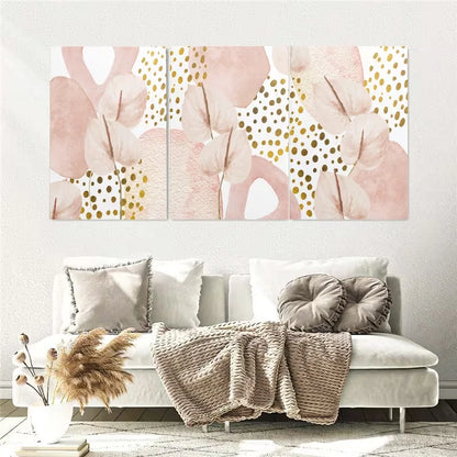 3pcs Soft Pink & Golden Abstract Painting Wall Art Set Canvas Framed 50x70cm – High Quality Print 100% Australian Made Wall Canvas Ready to Hang