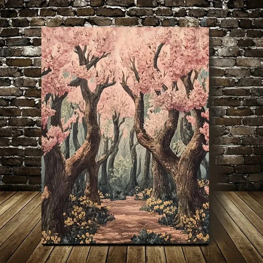 Flourishing Pear Tree Forest with Pink Blossoms 40x60cm Metal Print Ready to Hang