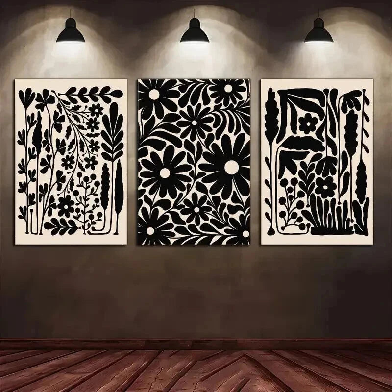 3pcs Touch Of Sophistication Beige Black Daisy Wall Art Set Canvas Framed 40x60cm - High Quality Print 100% Australian Made Wall Canvas Ready to Hang