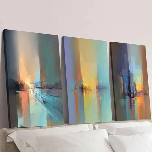 3pcs Geometric City Architecture & Skyline  Wall Art Set Canvas Unframed - High Quality Print 100% Australian Made Wall Canvas