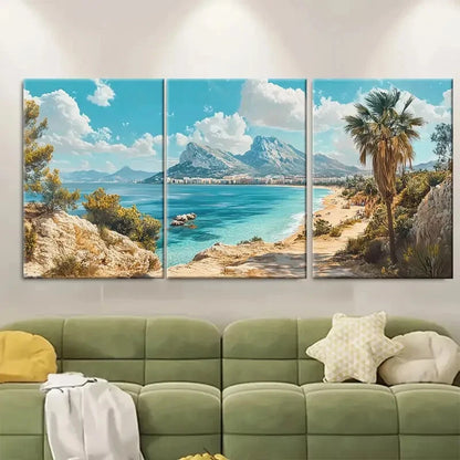 3pcs Flat Design with Blue Waters Rocky Cliffs Metal Print Ready to Hang Art