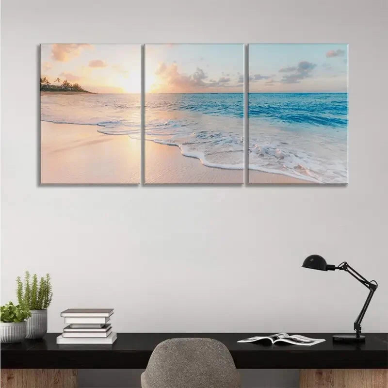 3pcs Beautiful Sunrise Sunset Waves Nature Metal Print Ready to Hang Art