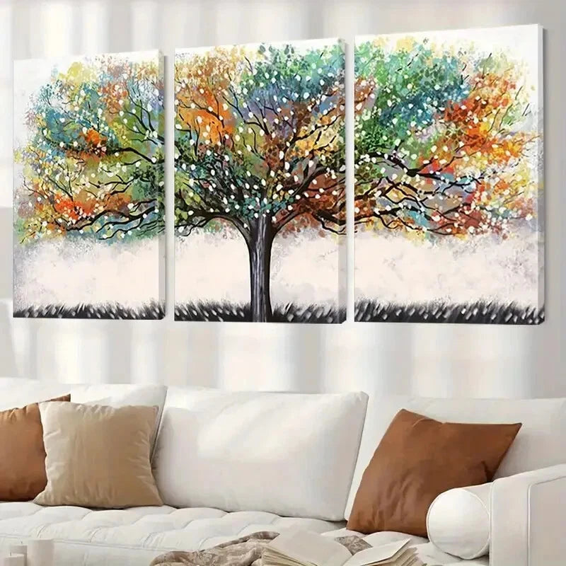 3pcs Modern Colorful Abstract Tree of Life Wall Art Set Canvas Framed 50x70cm - High Quality Print 100% Australian Made Wall Canvas Ready to Hang