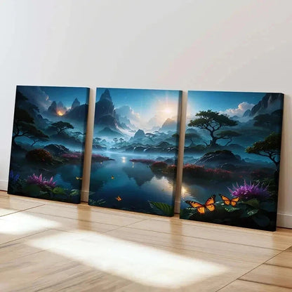 3pcs Landscape Art with Mountains Lakes Wall Art Set Canvas Framed 40x60cm - High Quality Print 100% Australian Made Wall Canvas Ready to Hang