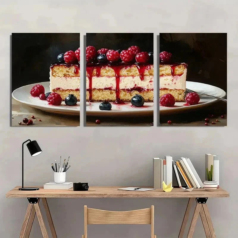 3pcs Cake Dessert Food Delicious Perfect Wall Art Set Canvas Framed 50x70cm - High Quality Print 100% Australian Made Wall Canvas Ready to Hang