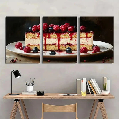 3pcs Cake Dessert Food Delicious Perfect Wall Art Set Canvas Framed 50x70cm - High Quality Print 100% Australian Made Wall Canvas Ready to Hang