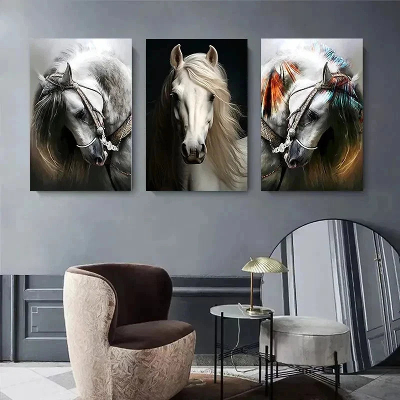 3pcs Elegant Horse Head Portrait Perfect Wall Art Set Canvas Framed 40x60cm - High Quality Print 100% Australian Made Wall Canvas Ready to Hang