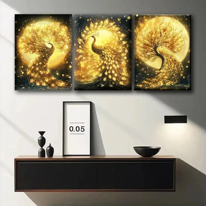 3pcs The Tree of Life an Elegant Peacock Metal Print Ready to Hang Art