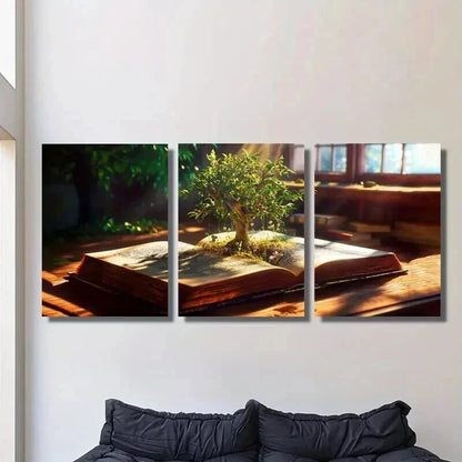 3pcs Knowledge Tree Growing Out of a Book Wall Art Set Canvas Framed 40x60cm - High Quality Print 100% Australian Made Wall Canvas Ready to Hang