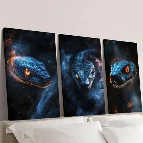 3pcs Fantasy Snakes with Neon Glow Wall Art Canvas Unframed - High Quality Print 100% Australian Made Wall Canvas