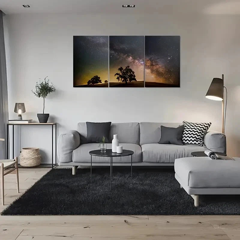 3pcs Starry Night Sky Cosmic Landscape Metal Print Ready to Hang Art
